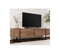 CALICOSY - Meuble TV 2 portes abattantes L180 cm - SERENITY - Noyer/ Noir