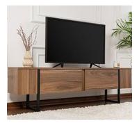 CALICOSY - Meuble TV 2 portes abattantes L180 cm - SERENITY - Noyer/ Noir