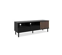 Calicosy Meuble TV MONZA Noir/Chêne artisan 2 tiroirs 2 niches ouvertes 1 porte 138x49x40 cm
