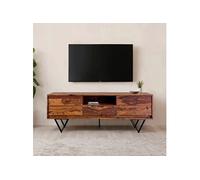 Meuble TV 2 portes 1 tiroir 160x35x56 cm en sheesham et métal noir