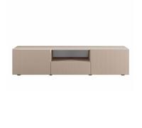 Meuble TV 2 portes 1 tiroir beige façades relief à stries verticales - JANEIRO BEIGE