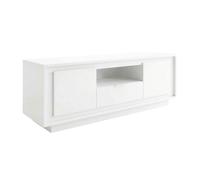 Meuble TV AZONTO 2 portes 1 tiroir 1 niche blanc laqué piètement socle 184x50xH58cm