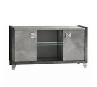Meuble TV 2 Portes 105cm aspect béton ciré 2 tons éclairage Led - HAMPTON