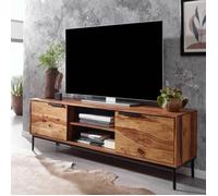 Meuble TV 2 portes 147x51x38 cm en sheesham et pieds en métal