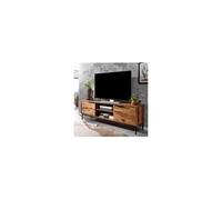 Meuble TV 2 portes 147x51x38 cm en sheesham et pieds en métal
