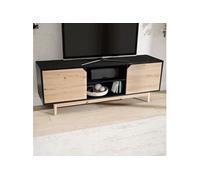 Meuble TV 2 portes 150x40x55 cm décor noir et chêne