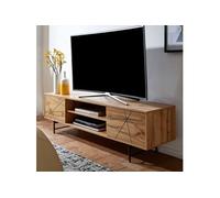 Meuble TV 2 portes 160x40x45 cm décor chêne et pieds en fer