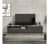 Meuble TV 2 portes, 2 niches, 1 abattant - L210 cm - Gris Anthracite
