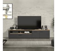 Meuble TV 2 portes, 2 niches, 1 abattant - L210 cm - Gris Anthracite