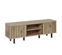 Meuble TV 2 portes 2 niches aspect bois Canyon décor tasseaux - BARTON