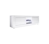 OTELLO - Meuble TV 2 Portes 2 Niches Finition Blanc Laqué Weiss avec Leds - Altobuy Blanc