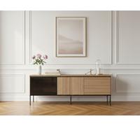 Meuble TV 2 portes 2 tiroirs 167 cm VERONA effet chêne et verre fumé avec LEDS BOBOCHIC Marron clair