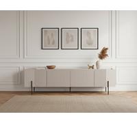 Meuble TV 2 portes 2 tiroirs 200 cm MATHILDE plateau effet marbre et pieds noirs beige BOBOCHIC Beige