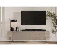 Meuble TV 2 portes 2 tiroirs 200 cm MATHILDE plateau effet marbre et pieds or beige BOBOCHIC Beige