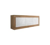 Meuble TV 2 portes 2 tiroirs aspect bois finition Mercure façades blanc texturées - OTELLO -