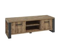 Meuble TV 2 portes aspect chêne artisan avec structure noir graphite - OSAM