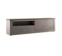 Meuble TV 2 portes aspect minéral bronze plateau bois Mercure avec LED - ISALIA BRONZE