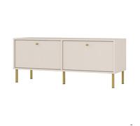 Selsey Oktio TV lowboard, 50x120.6x40.8 cm, sand beige matt finish, stable golden metal feet 15 cm, laminated chipboard, 2 doors, elegant design TV cabinet TV cabinet