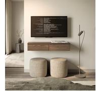 Meuble TV 2 portes - BEMMI SLIM - aspect bois noyer Wisconsin - 100 cm