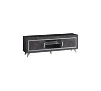 Meuble TV 2 Portes Effet Marbre Anthracite Finition Argent avec Leds - GUEDA -