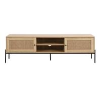 Meuble TV 2 portes en cannage naturel et effet chêne 160 cm - Iris