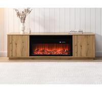 Meuble TV 2 portes en MDF avec effet cheminée à LEDs - Naturel et Noir - YEVINA
