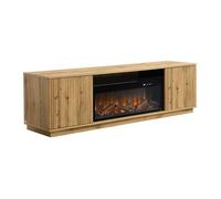 Meuble TV 2 portes en MDF avec effet cheminée à LEDs - Naturel et Noir - YEVINA