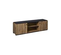 Meuble TV 2 Portes et 2 Niches Noir et Aspect Bois - GLESS -