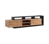 Meuble TV 2 portes et 6 niches avec LEDs - Naturel clair et Anthracite - IDESIA