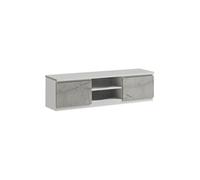 DEYTON - Meuble TV 2 Portes Laqué Blanc et Gris Marbré -