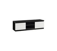 Meuble TV 2 Portes Laqué Noir et Blanc Brillant - DEYTON -