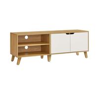 Meuble Tv 2 Portes, Longueur 140 Cm, Chêne Naturel Et Blanc Crème Blanc