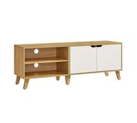 Meuble TV 2 Portes, Longueur 140 cm, Chêne Naturel et Blanc Crème Blanc