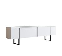 - Meuble TV en aggloméré et métal Luxe blanc + noir