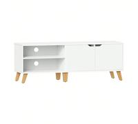 Meuble Tv 2 Portes, Support Télé Avec Étagères Réglables, Longueur 140 Cm, Blanc Blanc