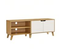 Meuble TV 2 Portes, Support Télé avec Étagères Réglables, Longueur 140 cm, pour Télévisions 60 Pouces, Salon, Salle à Manger, Chambre, Chêne Naturel et Blanc Crème À propos de cet article[Comme à la t