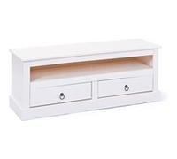 Meuble TV 2 tiroirs 1 niche pin massif blanc Prince 118 cm Blanc G
