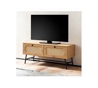 Meuble TV 2 tiroirs 100x40x45 cm effet chêne et rotin - VITEL