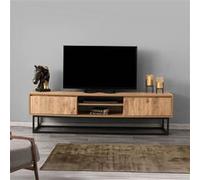 Meuble TV 2 tiroirs 180x40x50 cm décor naturel et métal noir Marron G