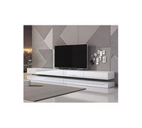 Meuble TV 2 tiroirs 280 cm blanc et blanc brillant - OCARZ