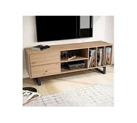 Meuble TV 2 tiroirs 5 niches 150x40x55 cm décor chêne