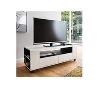 Meuble TV 2 tiroirs à roulettes 119x43x46 cm blanc mat et anthracite