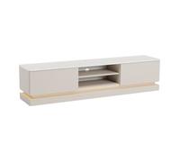 Meuble TV 2 tiroirs et 2 niches avec LEDs en MDF - Beige et effet marbre blanc - DEVIKA