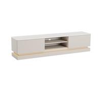 Meuble TV 2 tiroirs et 2 niches avec LEDs en MDF - Beige et effet marbre blanc - DEVIKA de