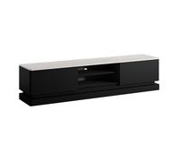 Meuble TV 2 tiroirs et 2 niches avec LEDs en MDF - Noir et effet marbre blanc - DEVIKA