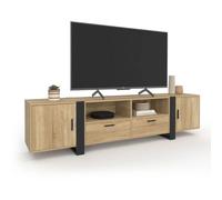 IDMarket – Meuble TV PHOENIX 200 cm 2 portes 2 tiroirs bois et noir