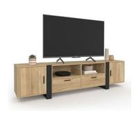 IDMarket – Meuble TV PHOENIX 200 cm 2 portes 2 tiroirs bois et noir