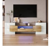 Meuble TV 200cm, blanc haut brillant avec éclairage LED et surface en verre élégante Meuble TV contemporain