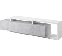 Meuble TV 220cm, collection BERGAME. Couleur blanc et gris béton.