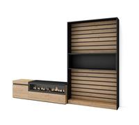 Meuble TV, 260x35x186cm, Pour les TV jusqu'à 65"", 1feu électrique, Chêne , RF2539